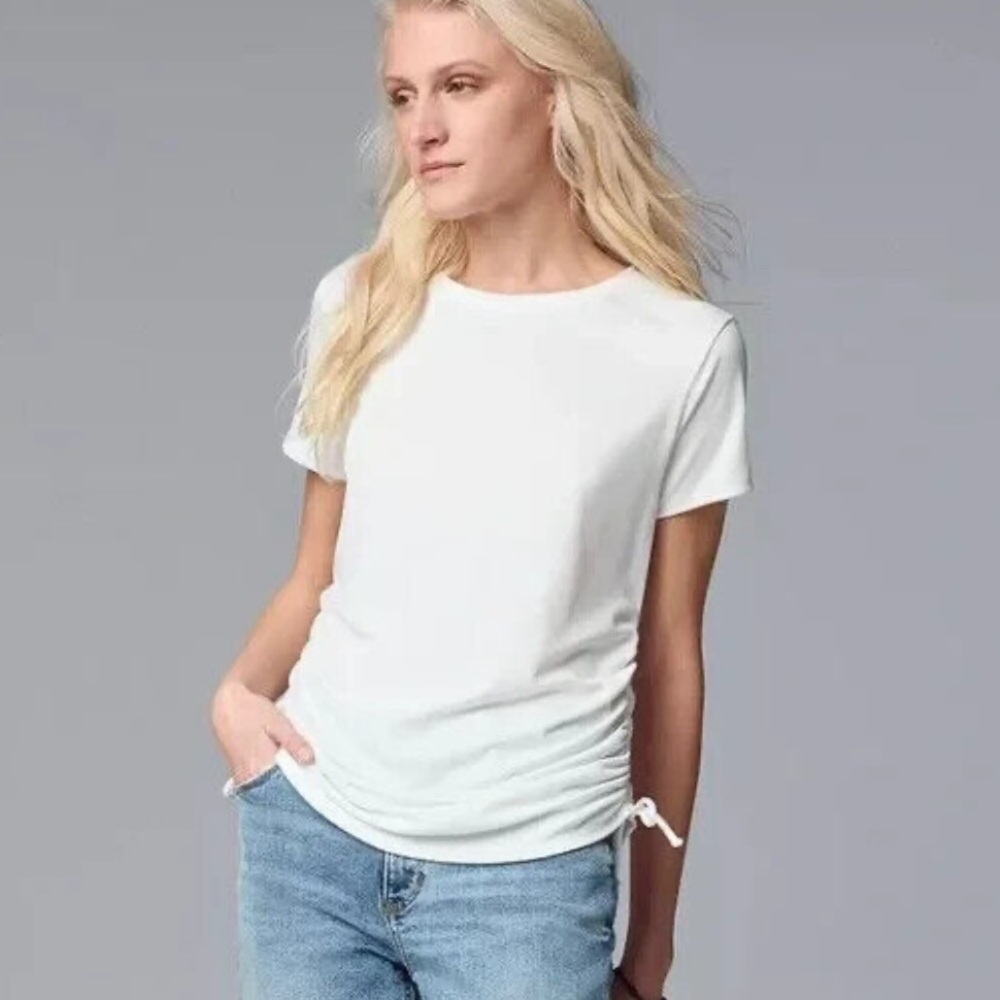 NWT Women's Simply Vera Vera
Wang Side-Ruched White
Tee Size XL
